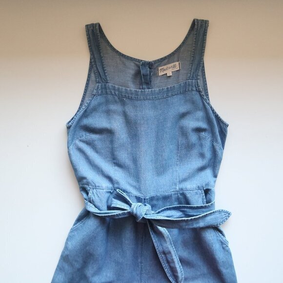 Madewell Blue Cotton Linen Chambray Muralist Wide Leg Jumpsuit with Belt Size 0 - Picture 12 of 16